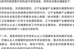 沈阳两医院因未经医师诊查和异性代检办理健康证被立案查处